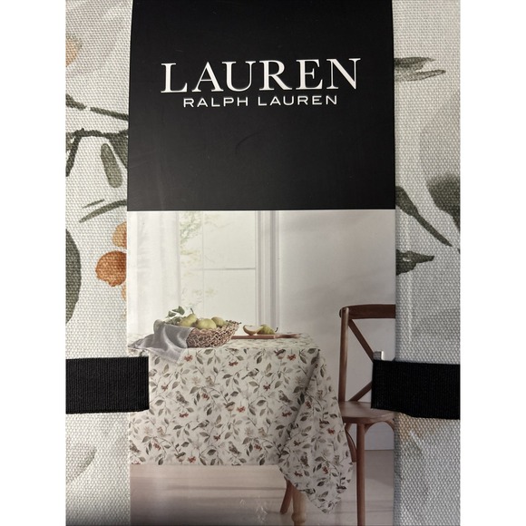 Ralph Lauren RL BIRDS & FLORAL 60 x 120 Green, Grey, Taupe Tablecloth -- NWT - Picture 5 of 5
